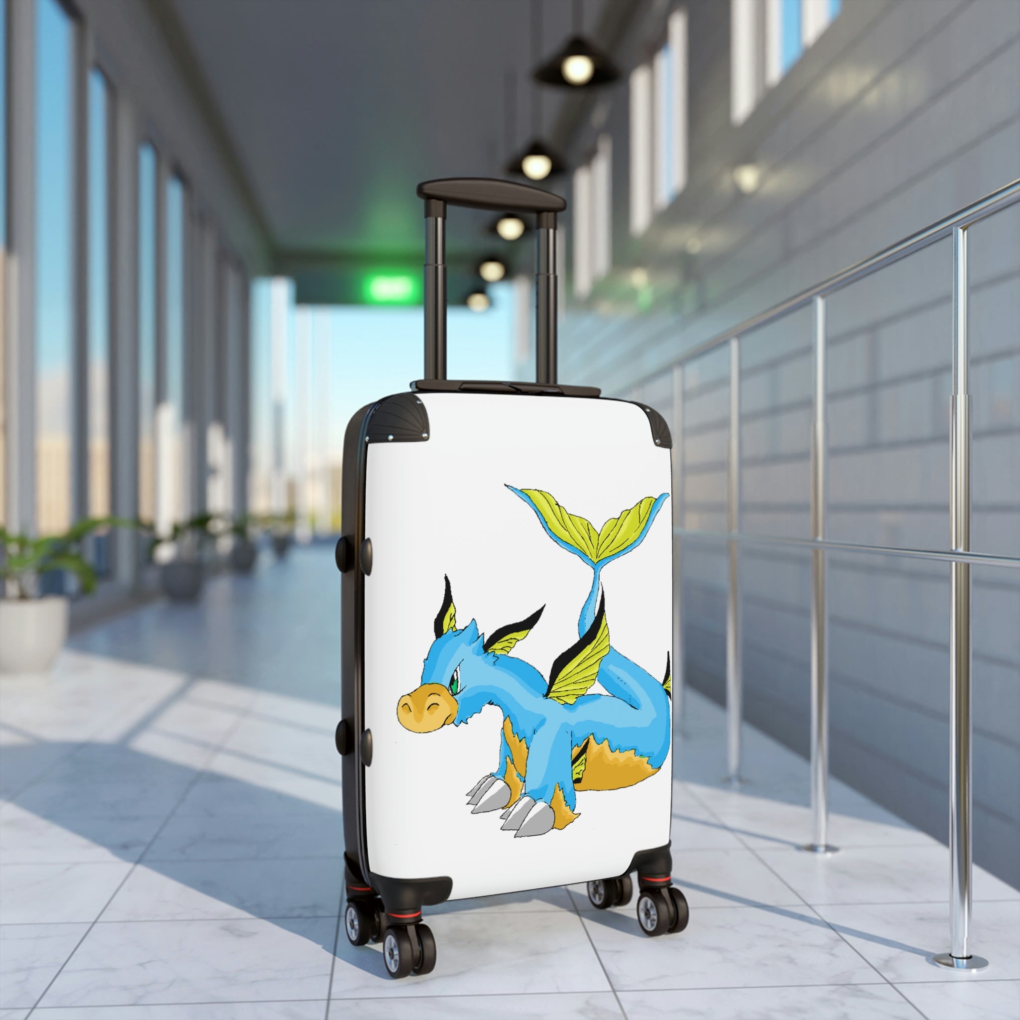 Drago Cabin Suitcase featuring a personalized design, durable hard-shell, and adjustable handle, ideal for stylish travel.