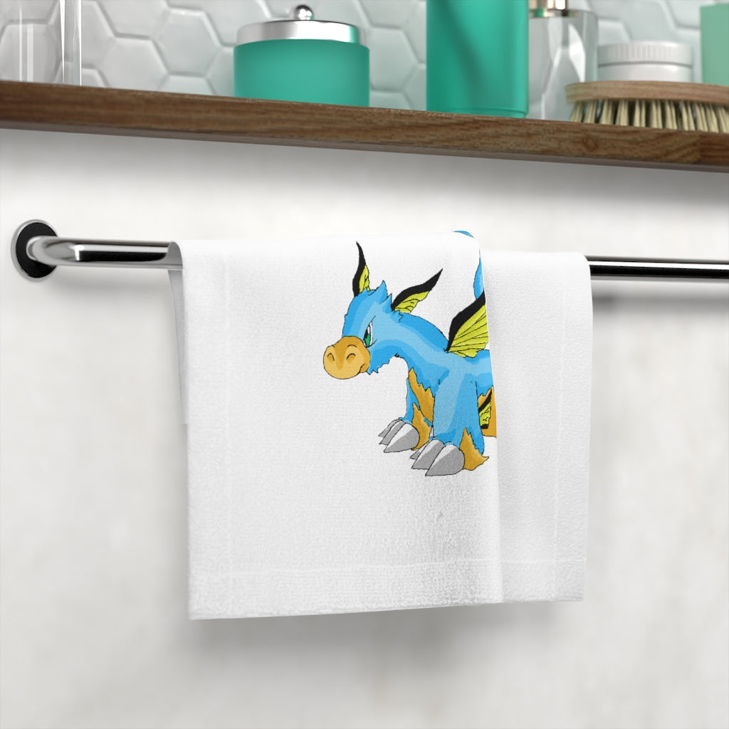 Drago Face Towel featuring a customizable polyester front and soft cotton back, ideal for personal designs.