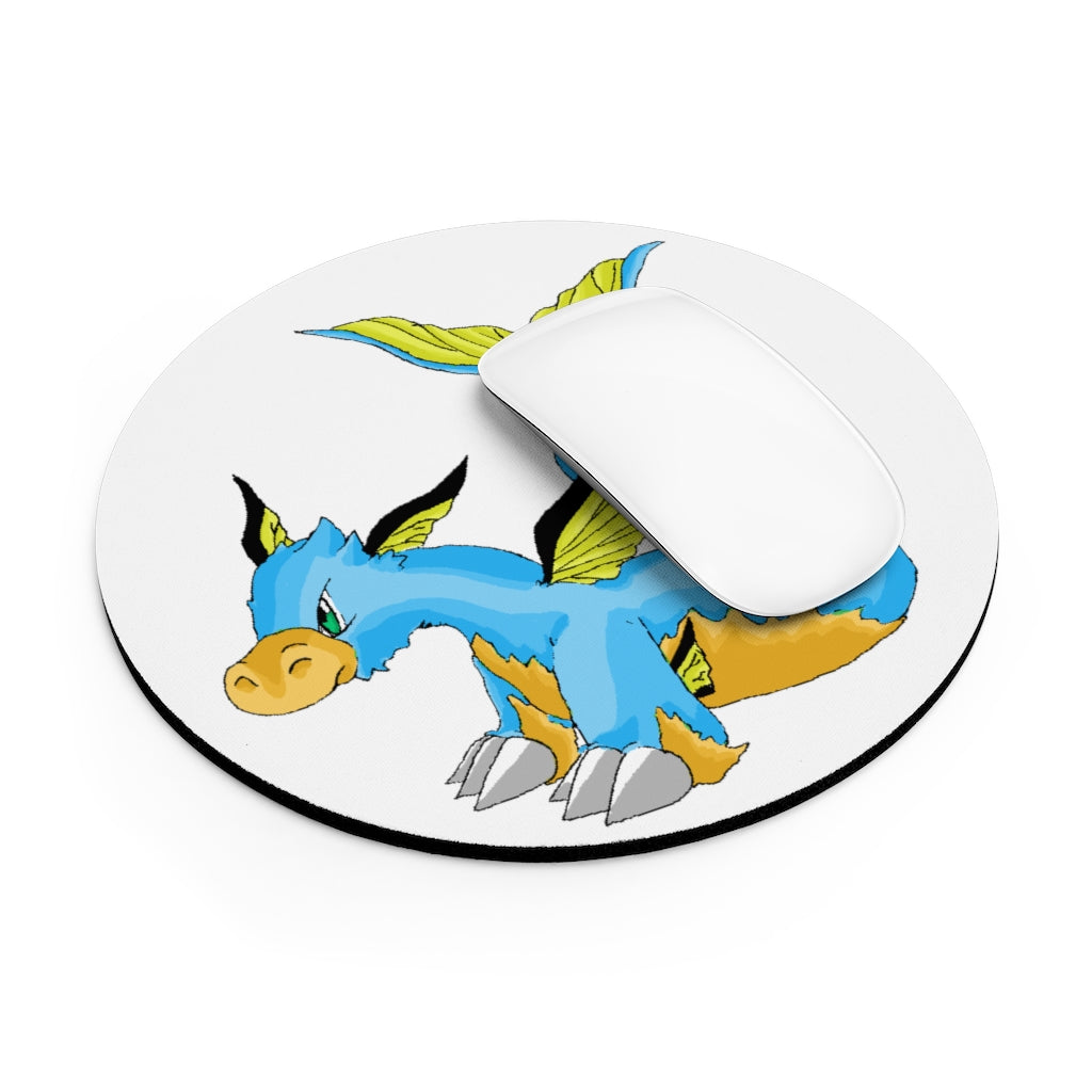 Drago Mouse Pad in round and rectangular shapes, featuring vibrant colors and a non-slip rubber bottom for stability.