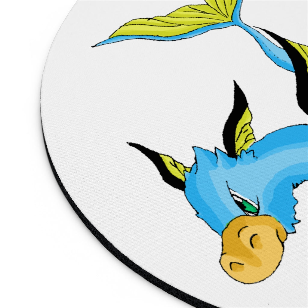 Drago Mouse Pad in round and rectangular shapes, featuring vibrant colors and a non-slip rubber bottom for stability.