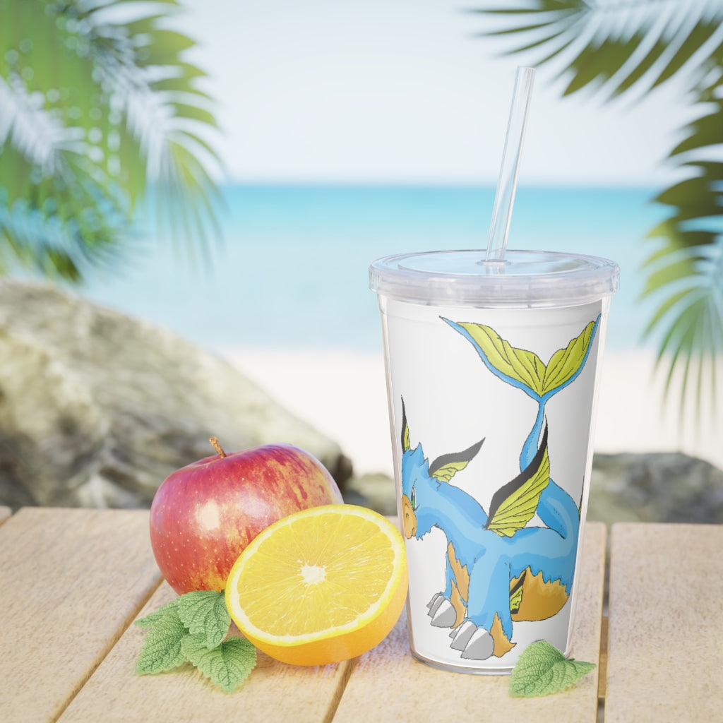 Drago Plastic Tumbler with Straw, featuring a customizable design and double wall insulation for drinks.
