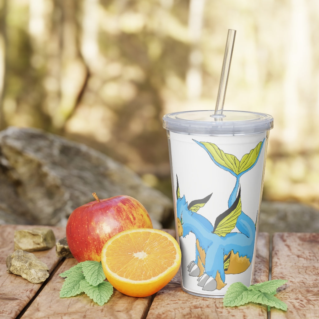 Drago Plastic Tumbler with Straw, featuring a customizable design and double wall insulation for drinks.