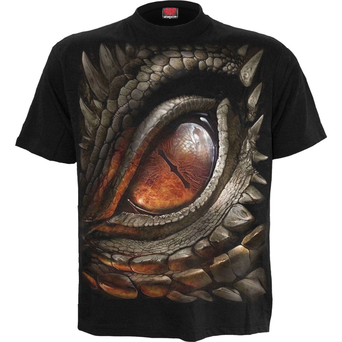 Black DRAGON EYE T-Shirt featuring a fierce dragon eye graphic, made from 100% cotton for comfort.