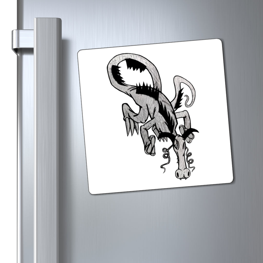 A set of Dragon Magnets showcasing various sizes and a bold black backing, ideal for displaying messages on metallic surfaces.