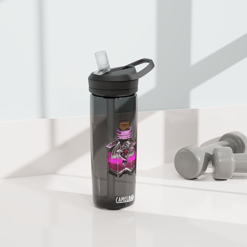 Dragon Potion CamelBak Eddy® Water Bottle in vibrant design, available in 20oz and 25oz sizes, showcasing its spill-proof biting valve and easy-carry handle.