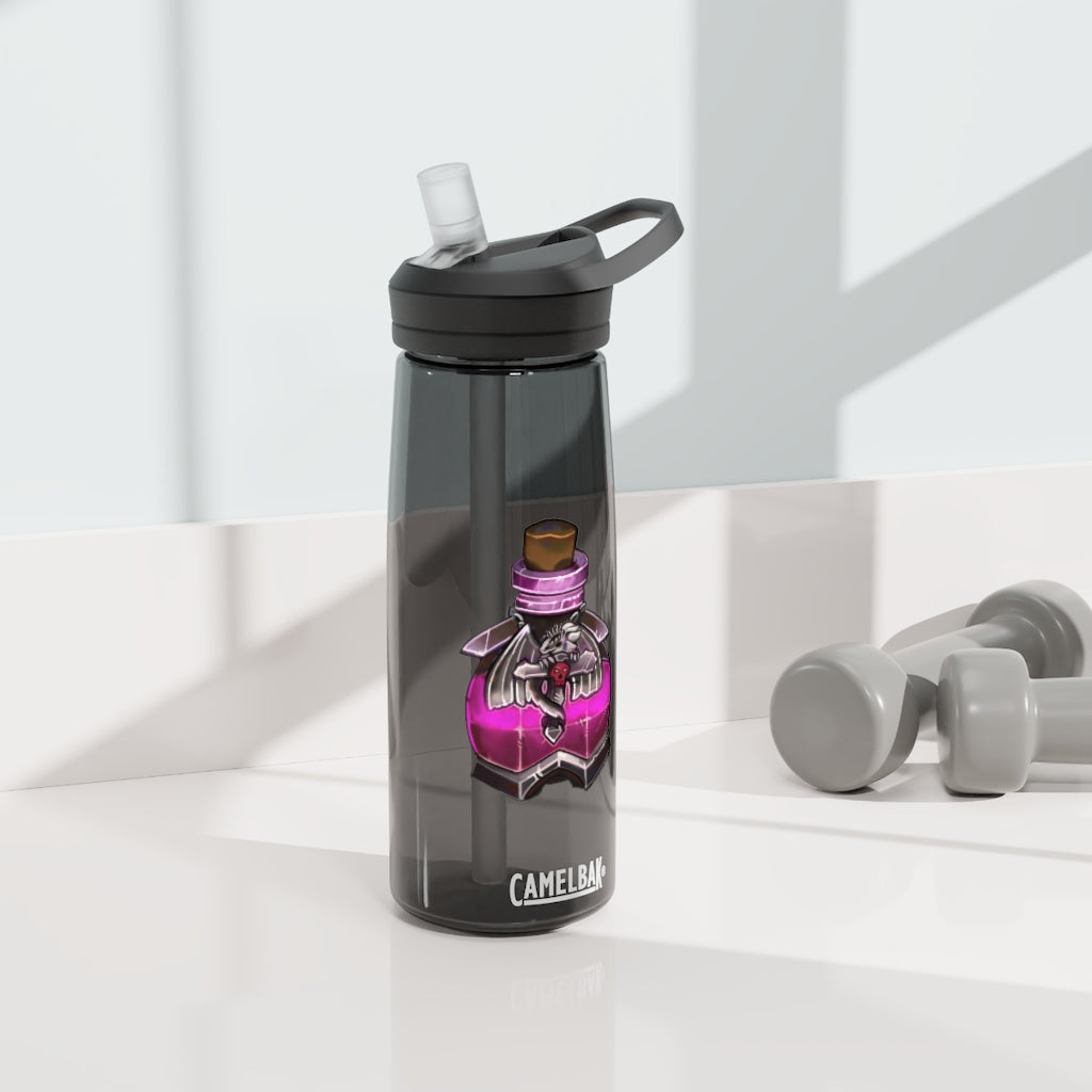 Dragon Potion CamelBak Eddy® Water Bottle in vibrant design, available in 20oz and 25oz sizes, showcasing its spill-proof biting valve and easy-carry handle.