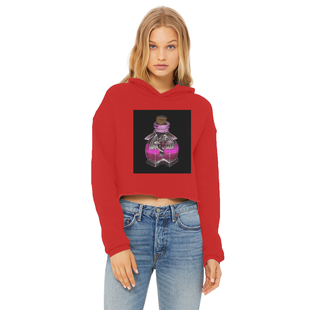 Dragon Potion Ladies Cropped Raw Edge Hoodie in various colors, showcasing its stylish design and raw edge hem.