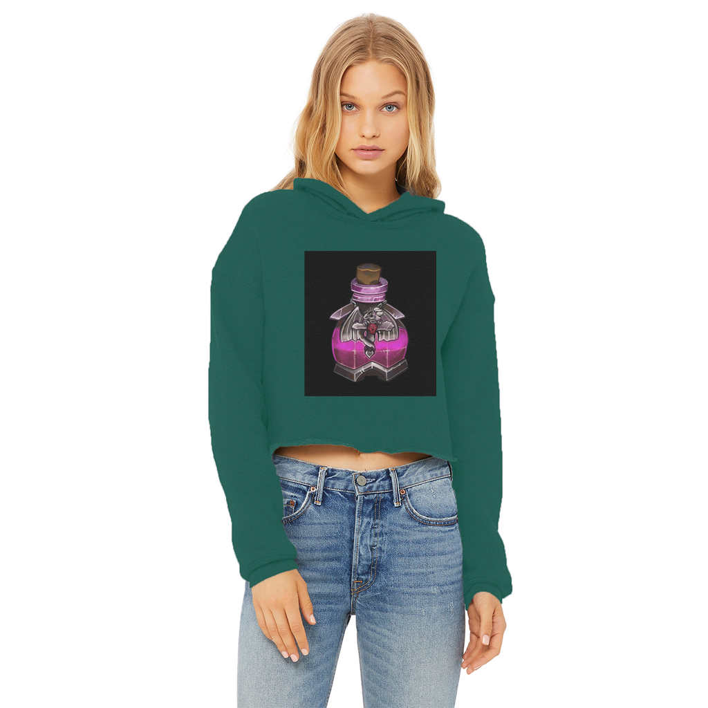 Dragon Potion Ladies Cropped Raw Edge Hoodie in various colors, showcasing its stylish design and raw edge hem.