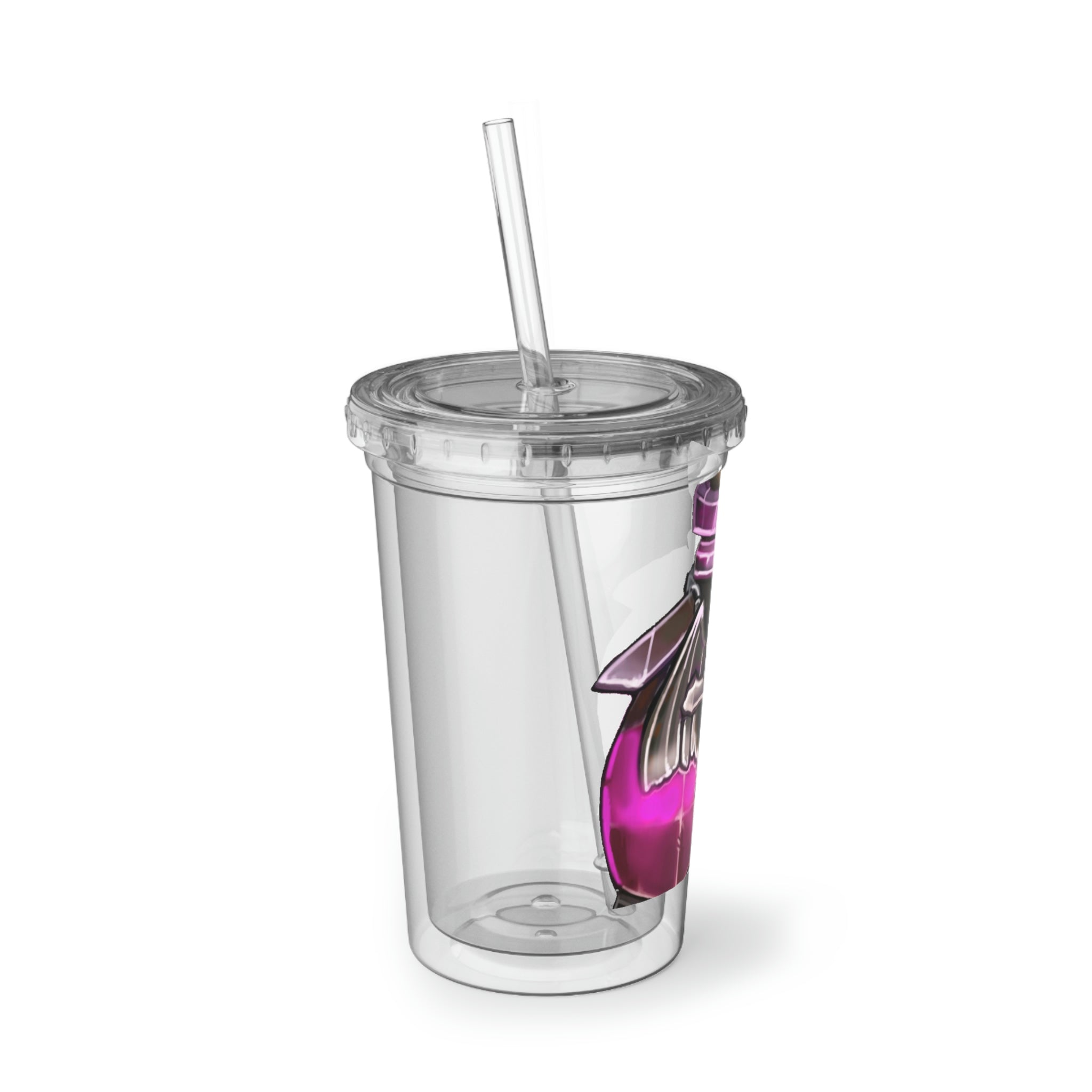 Dragon Potion Suave Acrylic Cup with double-wall insulation, featuring a vibrant design and a plastic lid with a straw.