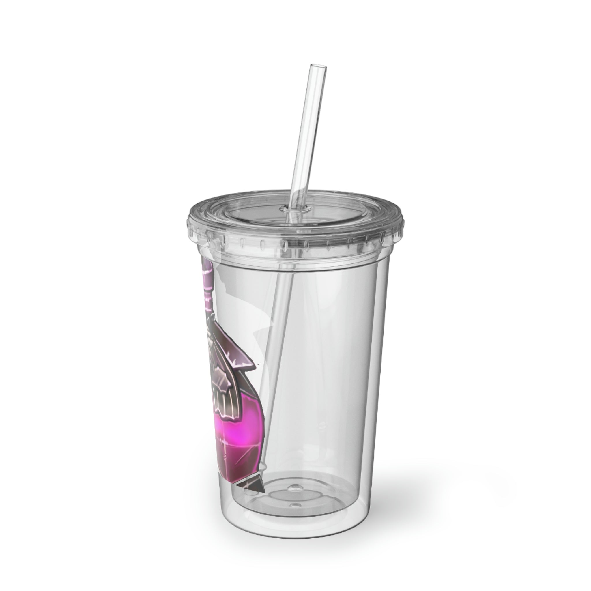Dragon Potion Suave Acrylic Cup with double-wall insulation, featuring a vibrant design and a plastic lid with a straw.
