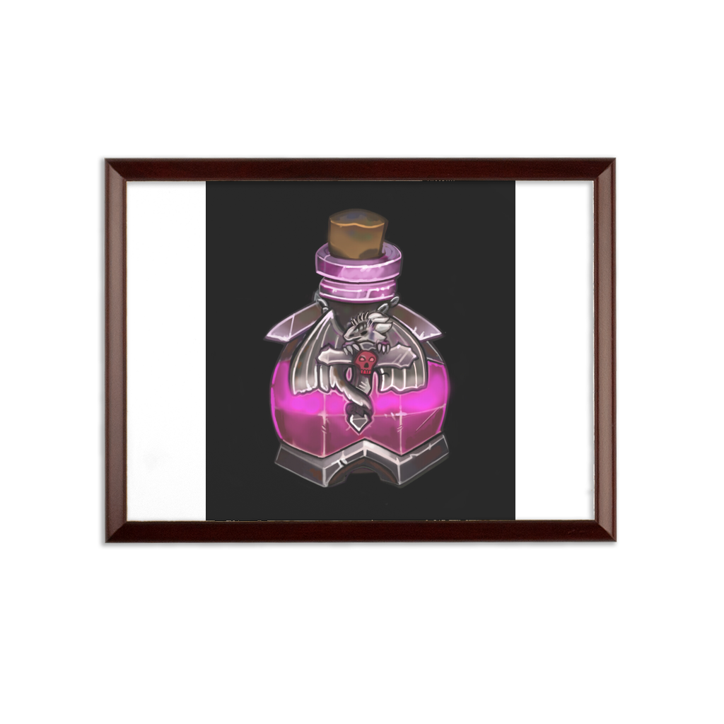 Dragon Potion Sublimation Wall Plaque with brown wooden frame and white printable surface, showcasing customizable design options.