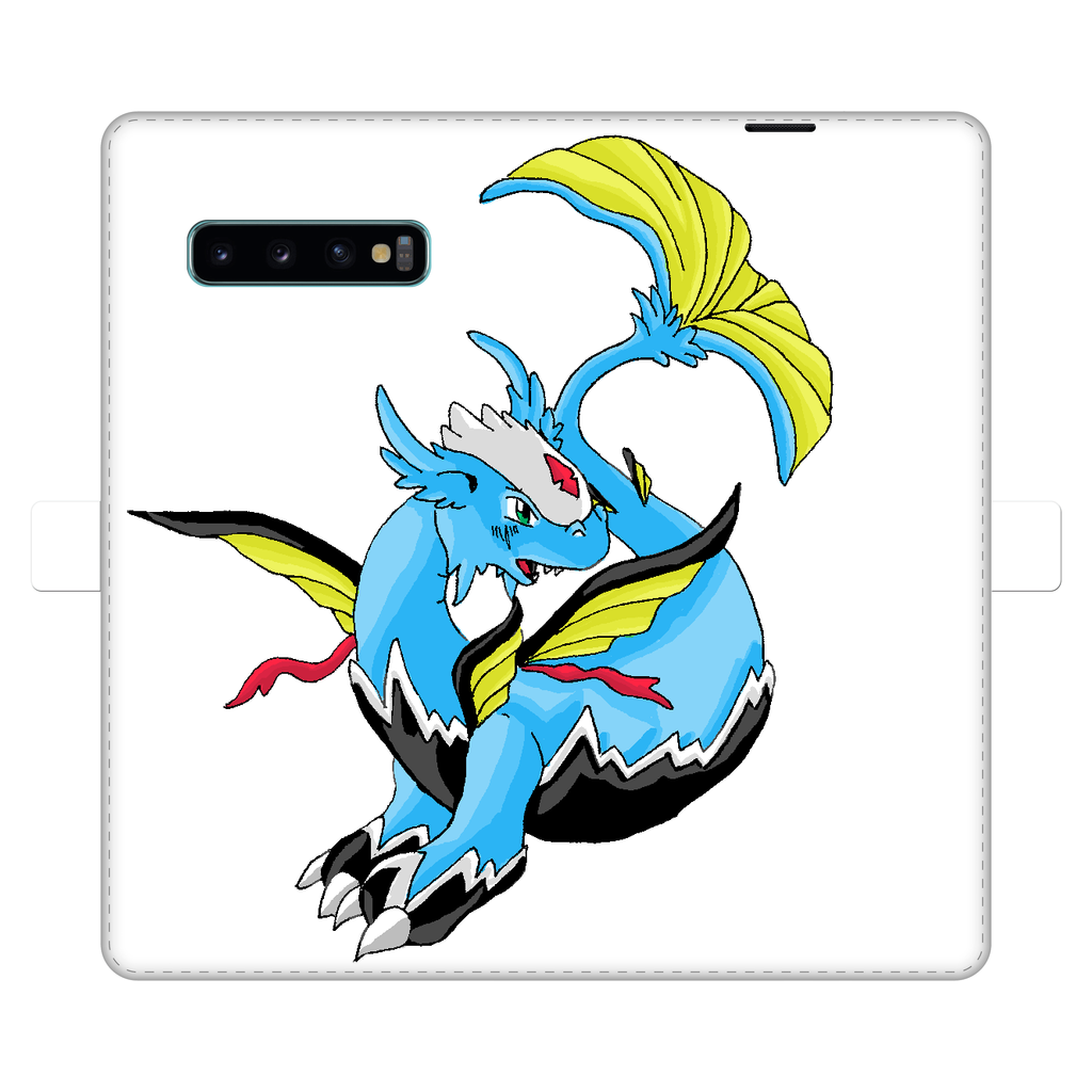 Dragonir Fully Printed Wallet Case featuring vibrant designs, magnetic closure, and faux leather material, suitable for iPhone and Samsung models.