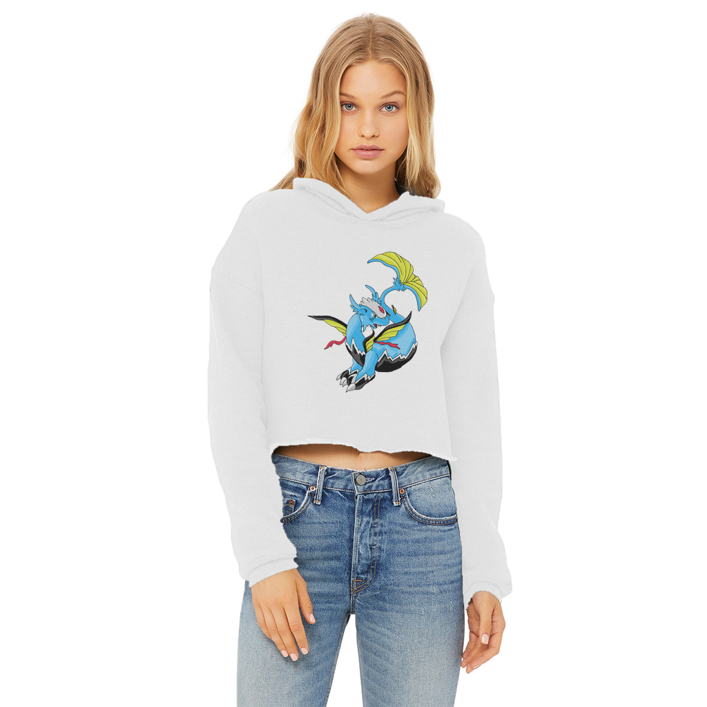 Dragonir Ladies Cropped Raw Edge Hoodie in various colors, showcasing the raw edge hem and double fabric hood.