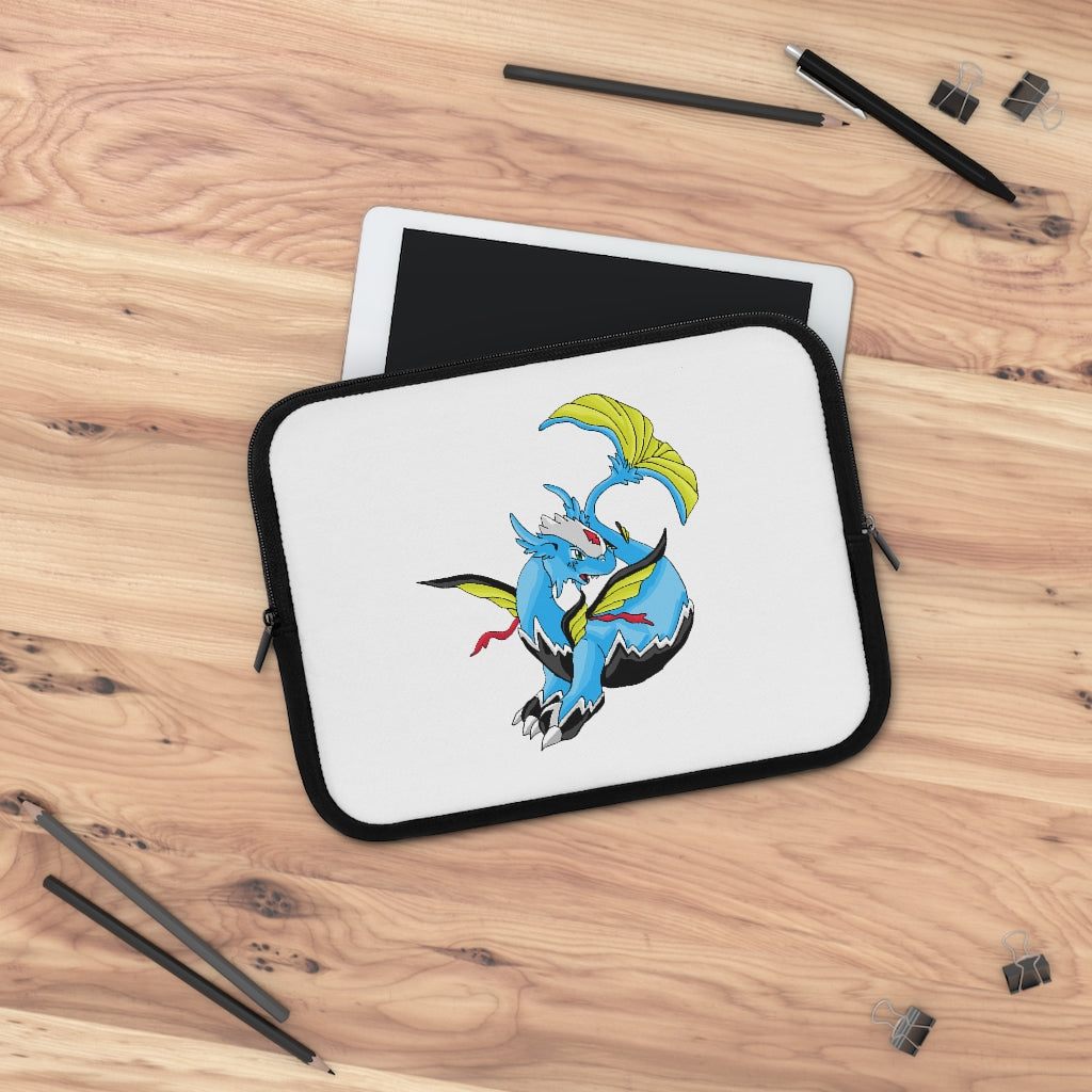 Dragonir Laptop Sleeve featuring a customizable front and solid black back, made of water-resistant neoprene material.