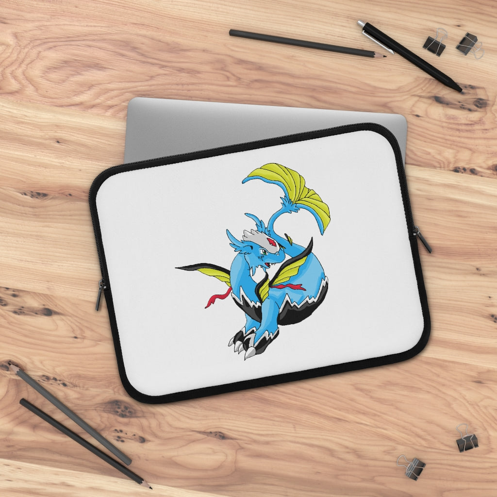 Dragonir Laptop Sleeve featuring a customizable front and solid black back, made of water-resistant neoprene material.