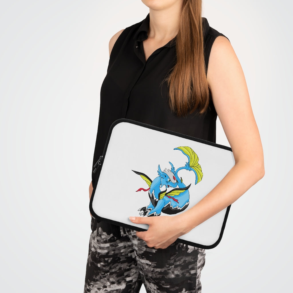 Dragonir Laptop Sleeve featuring a customizable front and solid black back, made of water-resistant neoprene material.