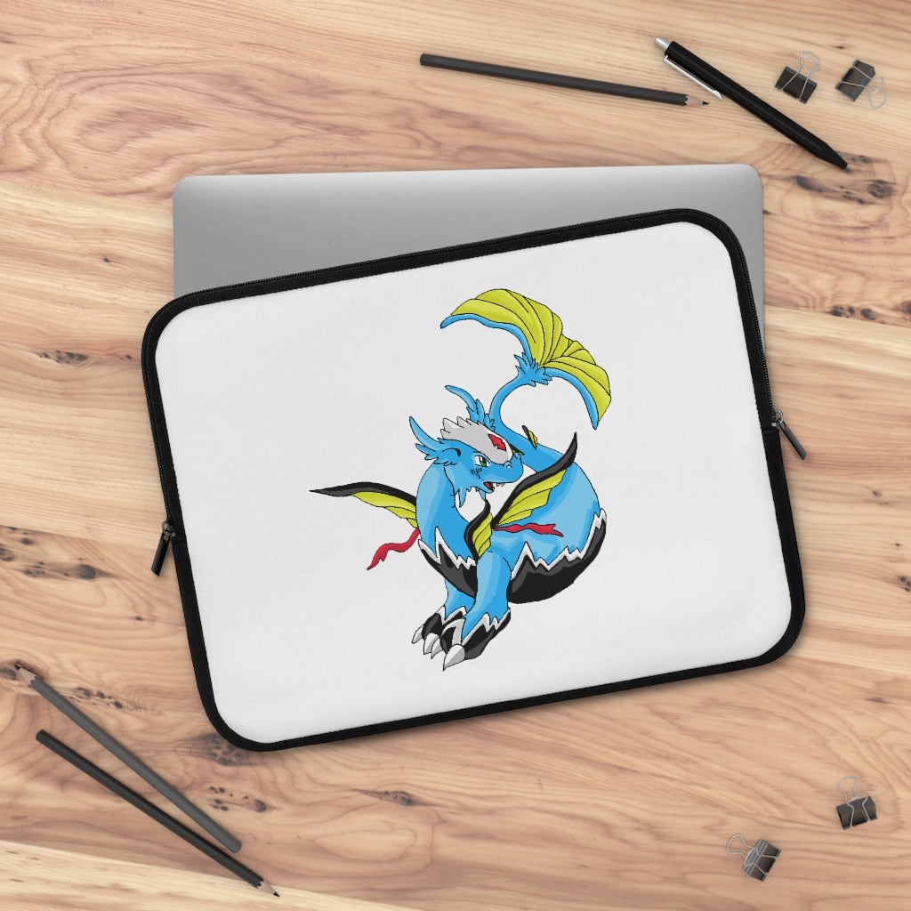 Dragonir Laptop Sleeve featuring a customizable front and solid black back, made of water-resistant neoprene material.