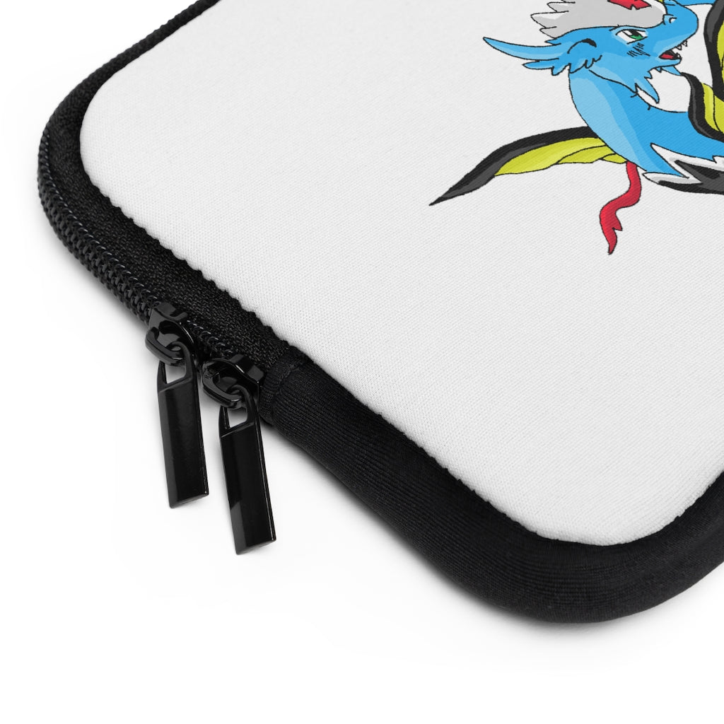Dragonir Laptop Sleeve featuring a customizable front and solid black back, made of water-resistant neoprene material.