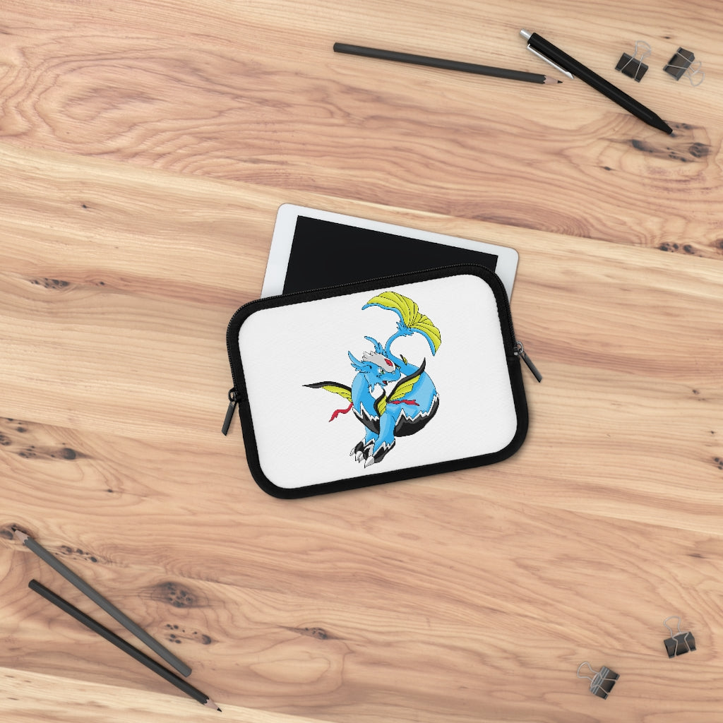 Dragonir Laptop Sleeve featuring a customizable front and solid black back, made of water-resistant neoprene material.