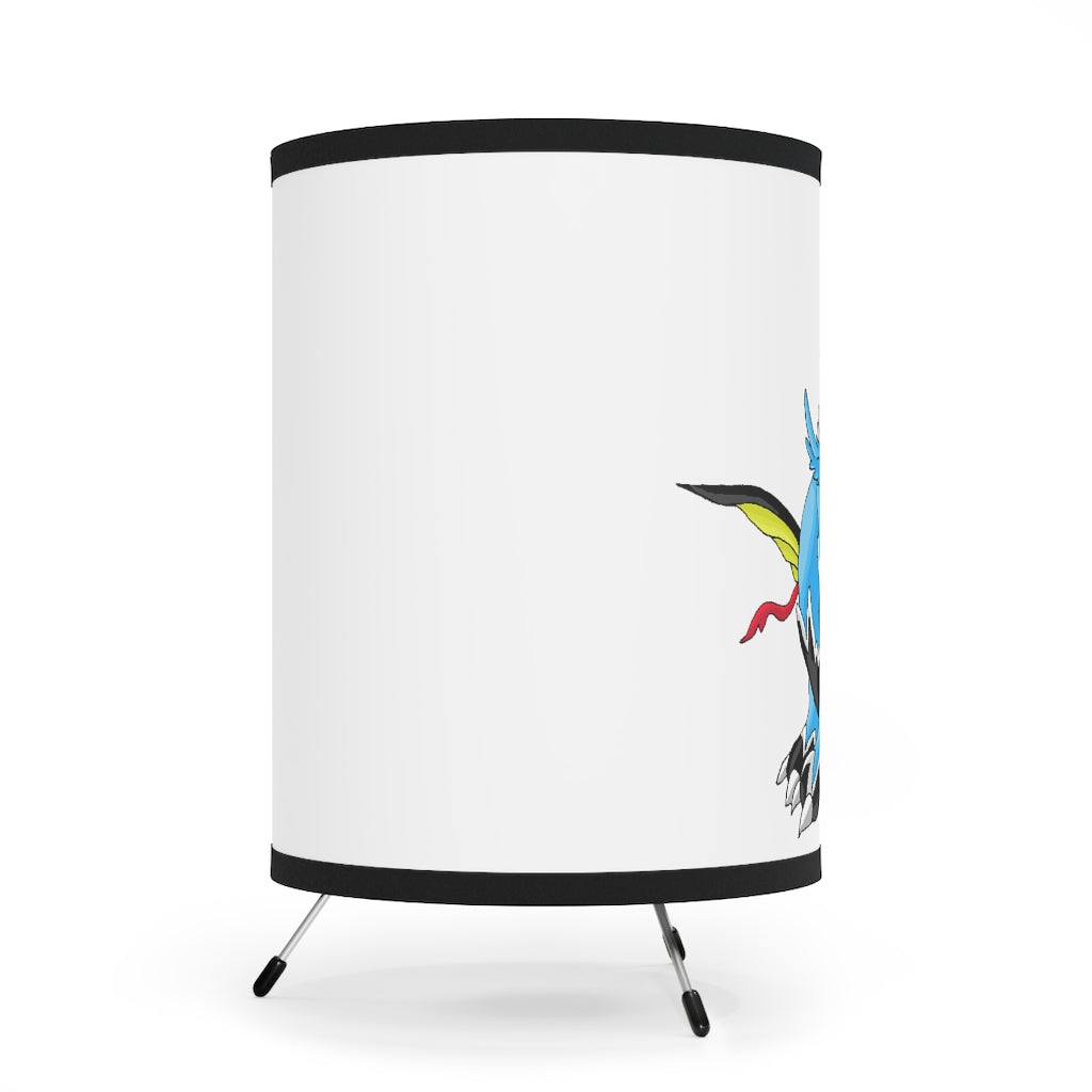 Dragonir Tripod Lamp featuring a galvanized steel base and custom high-resolution printed shade, designed for US and CA plugs.