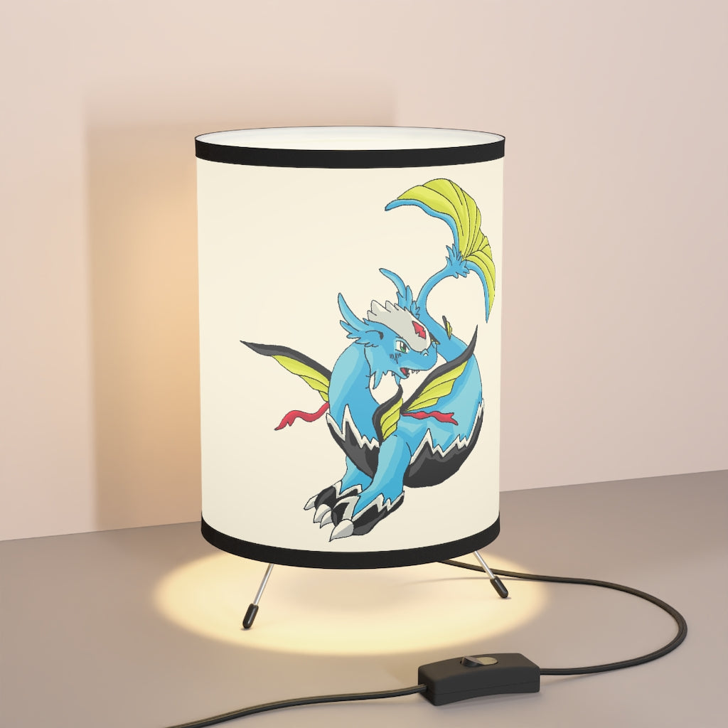 Dragonir Tripod Lamp featuring a galvanized steel base and custom high-resolution printed shade, designed for US and CA plugs.