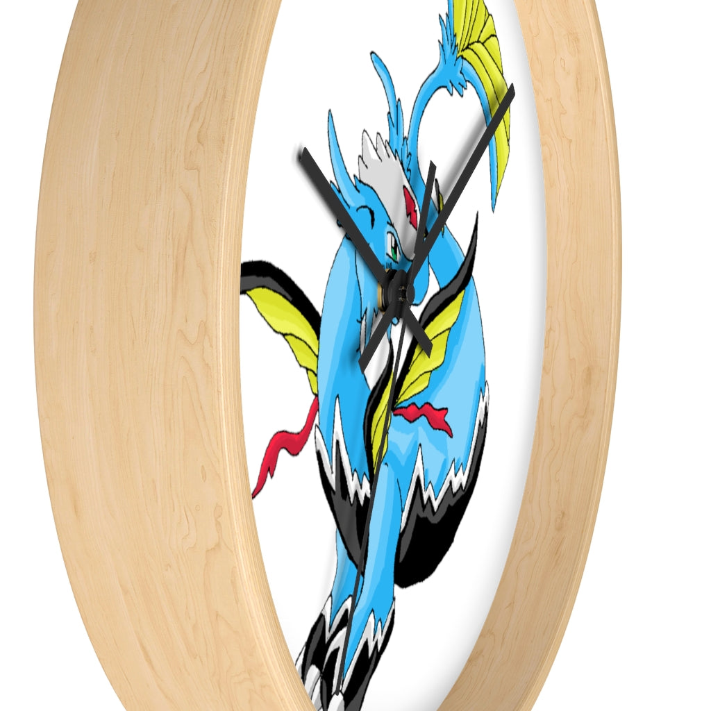 Dragonir Wall Clock featuring a wooden frame and plexiglass face, designed for indoor use with a silent mechanism.