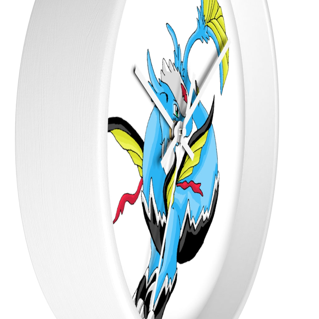Dragonir Wall Clock featuring a wooden frame and plexiglass face, designed for indoor use with a silent mechanism.