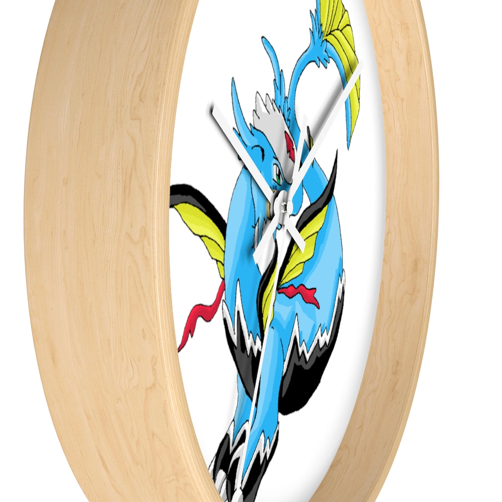 Dragonir Wall Clock featuring a wooden frame and plexiglass face, designed for indoor use with a silent mechanism.