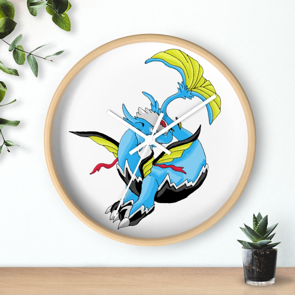Dragonir Wall Clock featuring a wooden frame and plexiglass face, designed for indoor use with a silent mechanism.