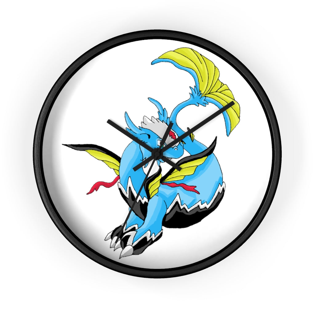 Dragonir Wall Clock featuring a wooden frame and plexiglass face, designed for indoor use with a silent mechanism.