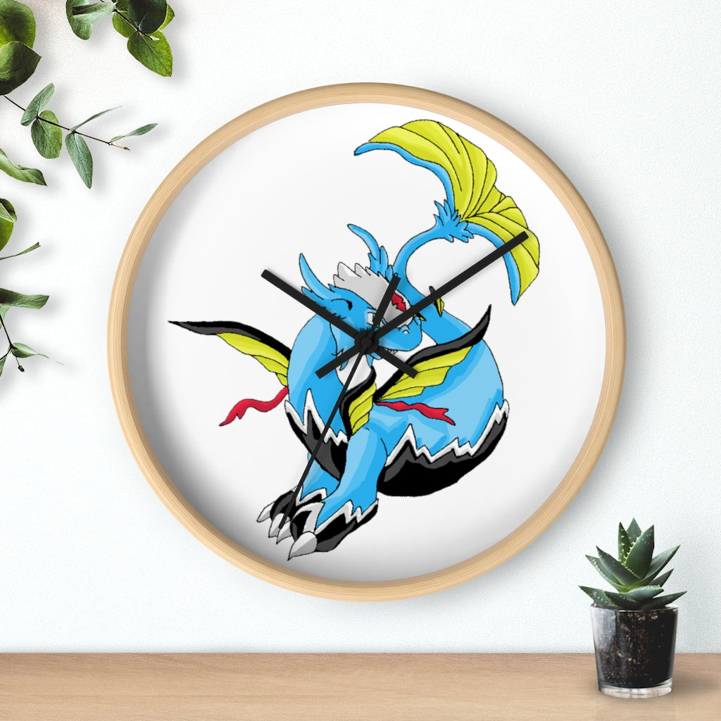 Dragonir Wall Clock featuring a wooden frame and plexiglass face, designed for indoor use with a silent mechanism.