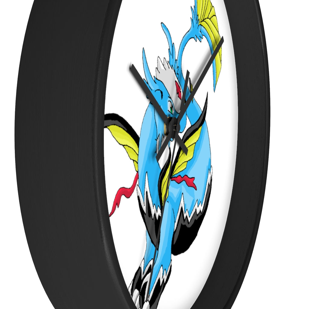 Dragonir Wall Clock featuring a wooden frame and plexiglass face, designed for indoor use with a silent mechanism.