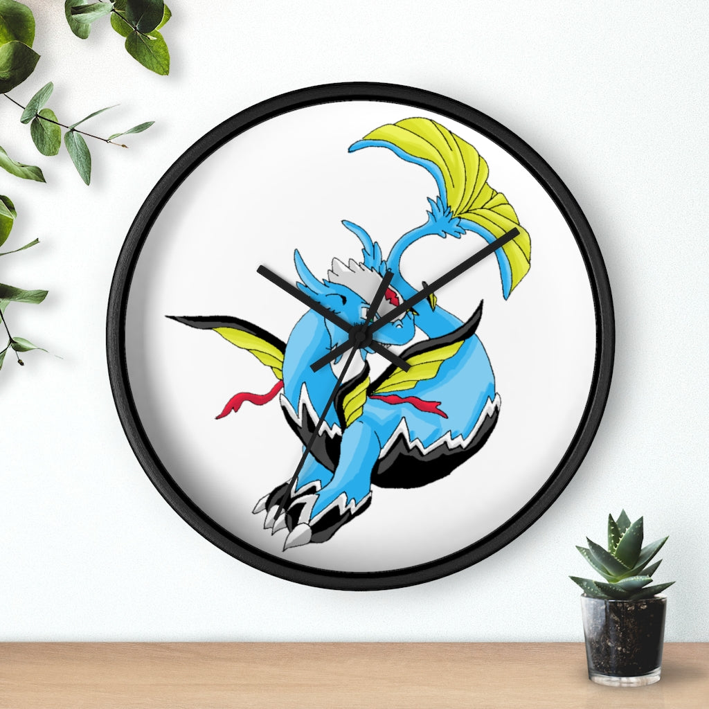 Dragonir Wall Clock featuring a wooden frame and plexiglass face, designed for indoor use with a silent mechanism.