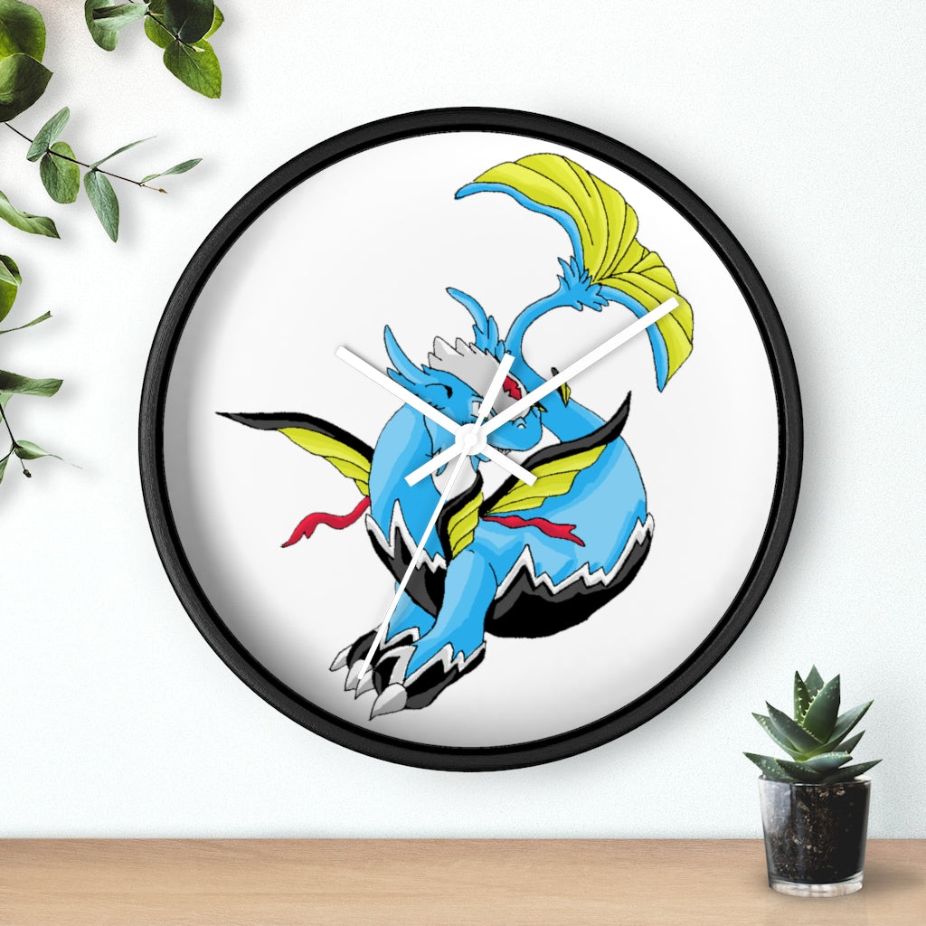 Dragonir Wall Clock featuring a wooden frame and plexiglass face, designed for indoor use with a silent mechanism.