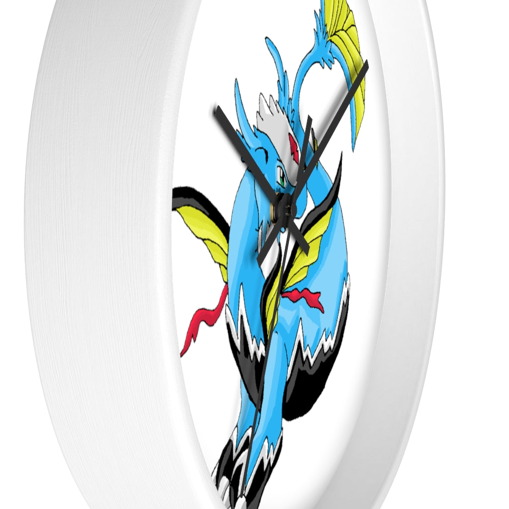 Dragonir Wall Clock featuring a wooden frame and plexiglass face, designed for indoor use with a silent mechanism.