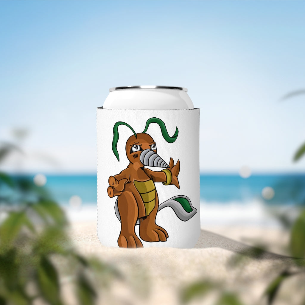 Drillbug Can Cooler Sleeve in black neoprene, designed to fit standard 12 oz cans, showcasing its durable and slip-resistant features.