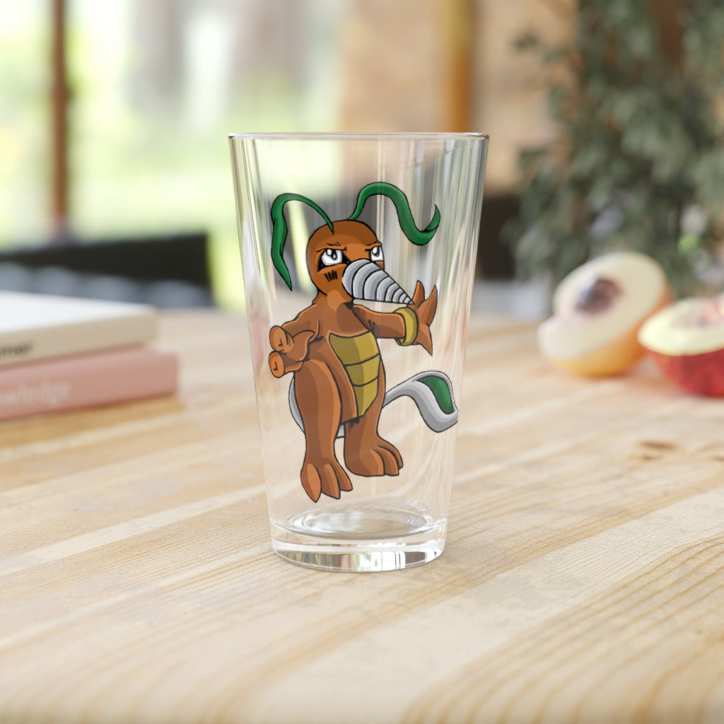 Drillbug Pint Glass, 16oz clear glass with custom printing options, ideal for beverages.