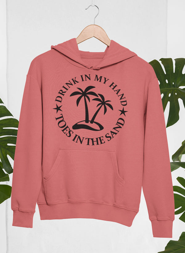 Drink In My Hand Toes In The Sand Hoodie featuring a cozy fleece lining and adjustable hood, designed by top artists.