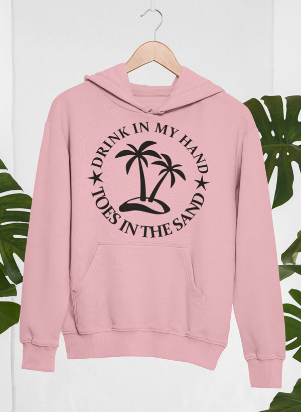 Drink In My Hand Toes In The Sand Hoodie featuring a cozy fleece lining and adjustable hood, designed by top artists.
