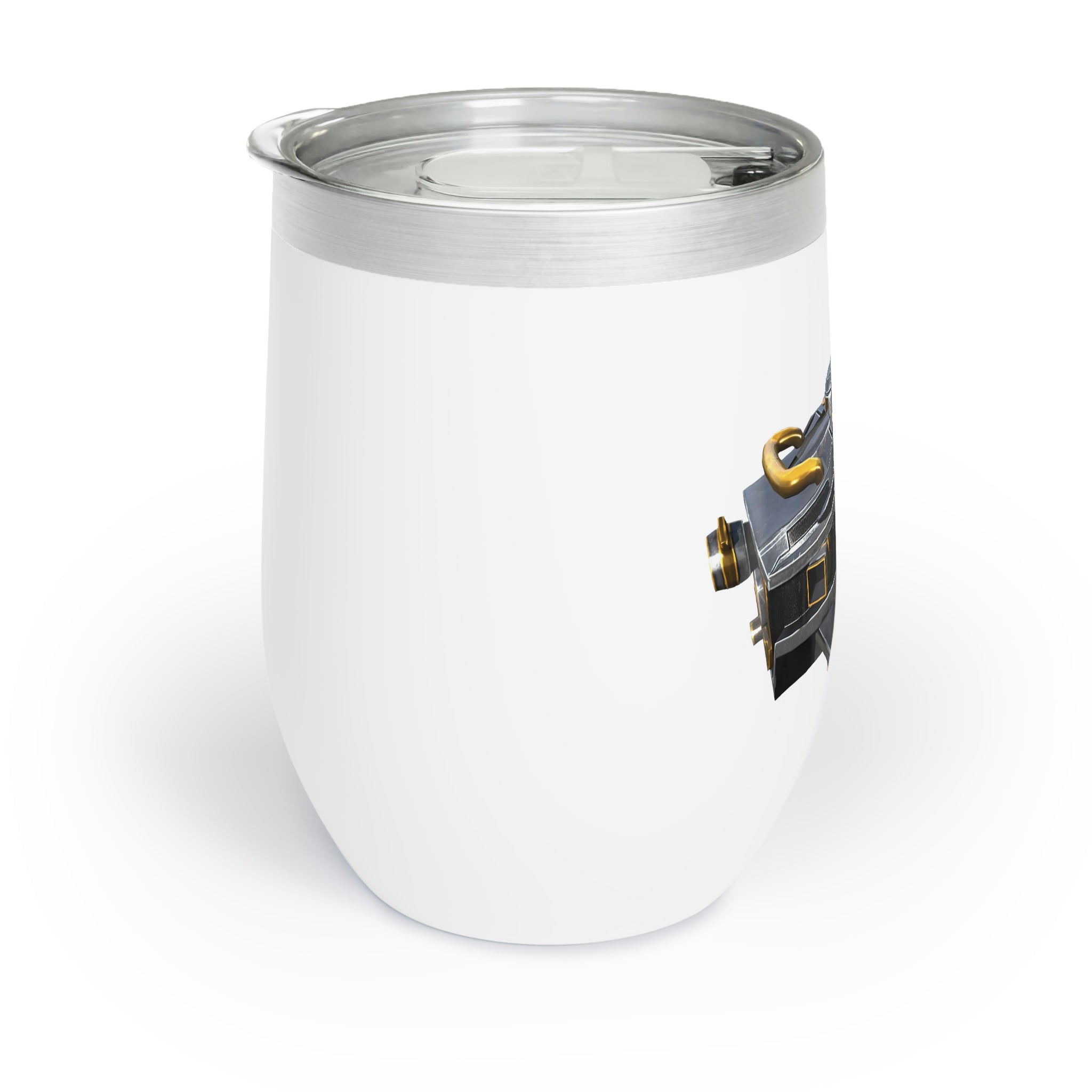 Drone Chill Wine Tumbler in stainless steel with customizable design, showcasing its double-insulated walls and stemless shape.