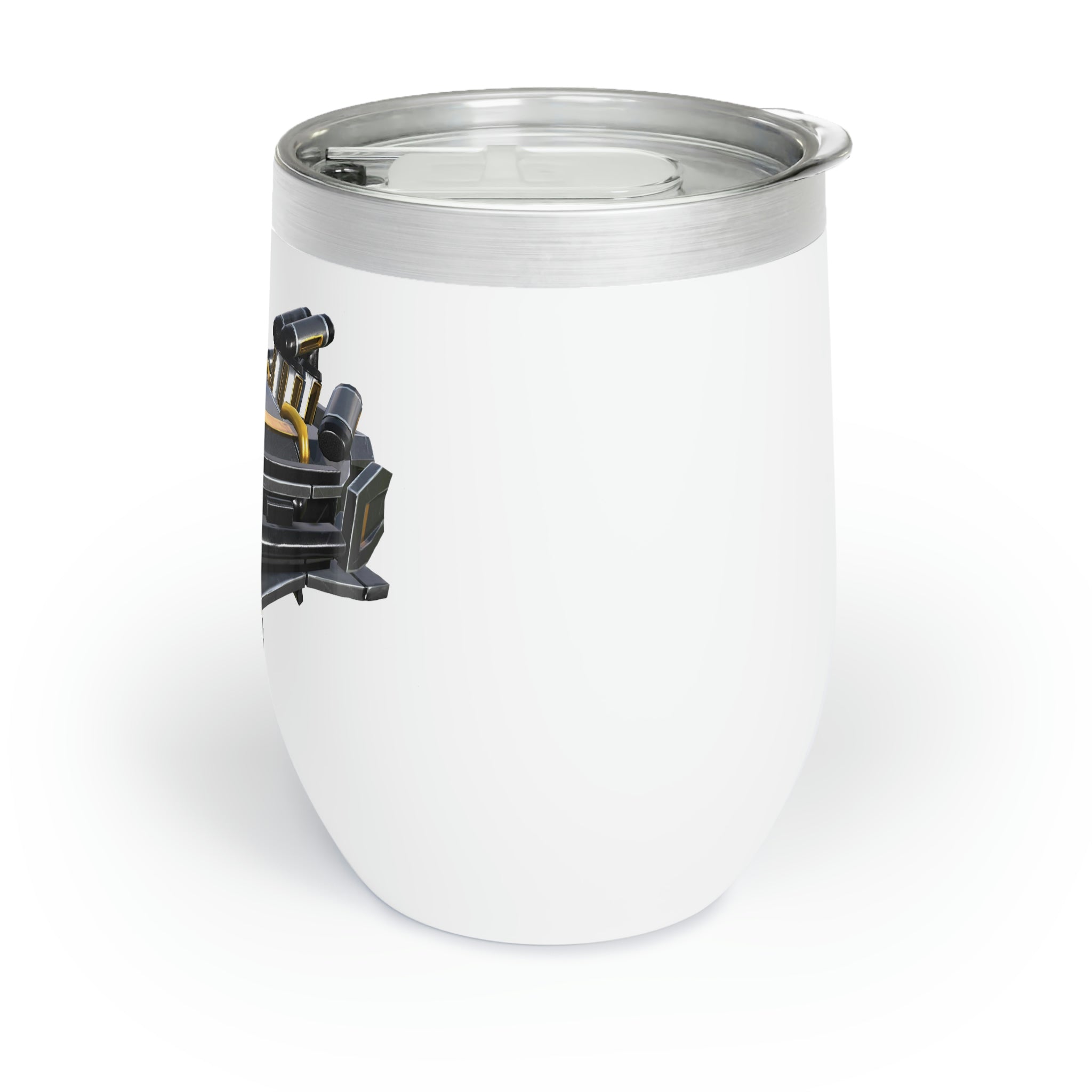 Drone Chill Wine Tumbler in stainless steel with customizable design, showcasing its double-insulated walls and stemless shape.