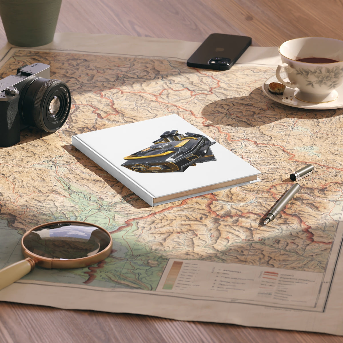 Drone Hardcover Journal A5 with a colorful wraparound design and durable case-wrap binding, featuring blank and ruled pages.