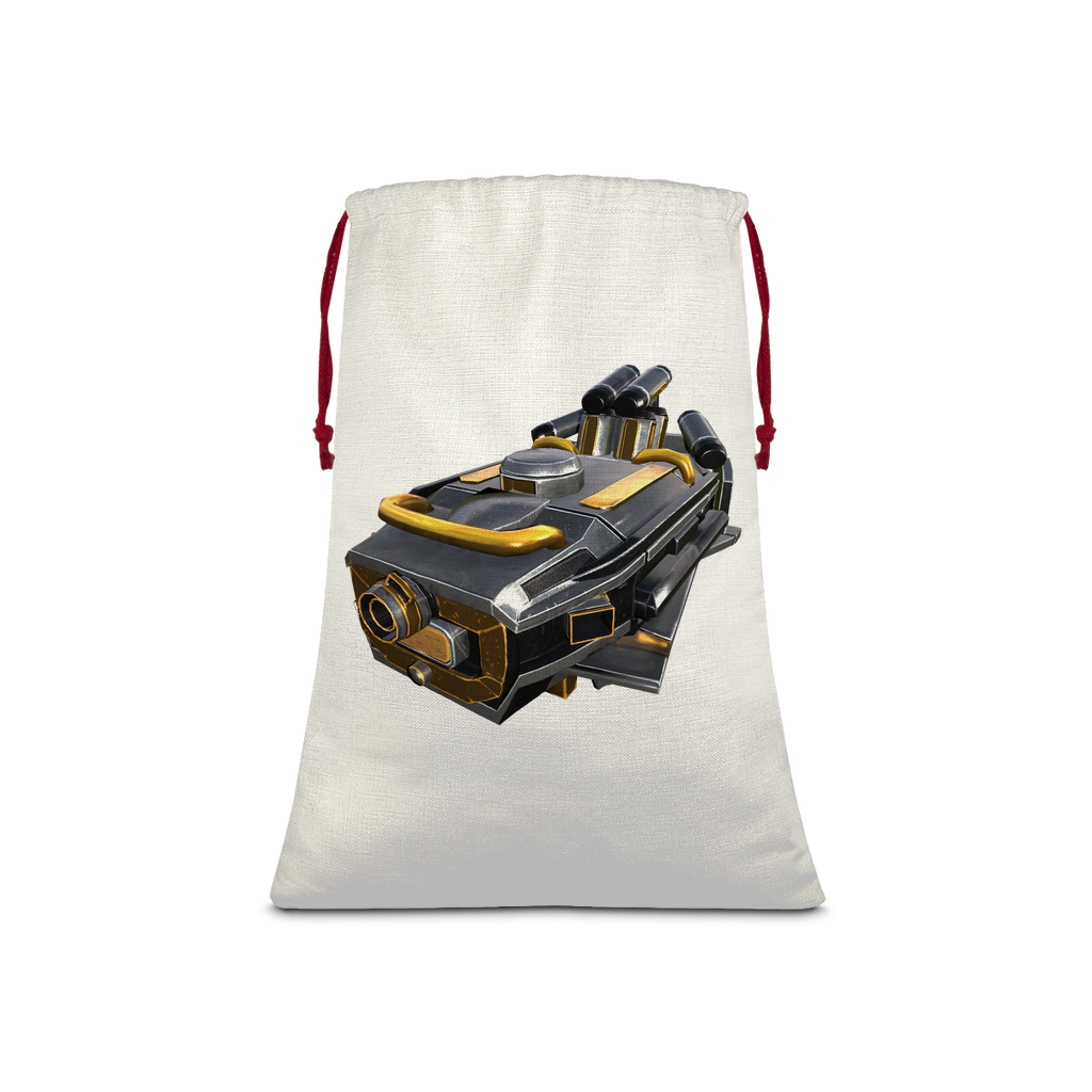 Drone Sublimation Linen Drawstring Sack with red drawstring, featuring a linen effect and eco-friendly printing, ideal for Christmas gifts and laundry.
