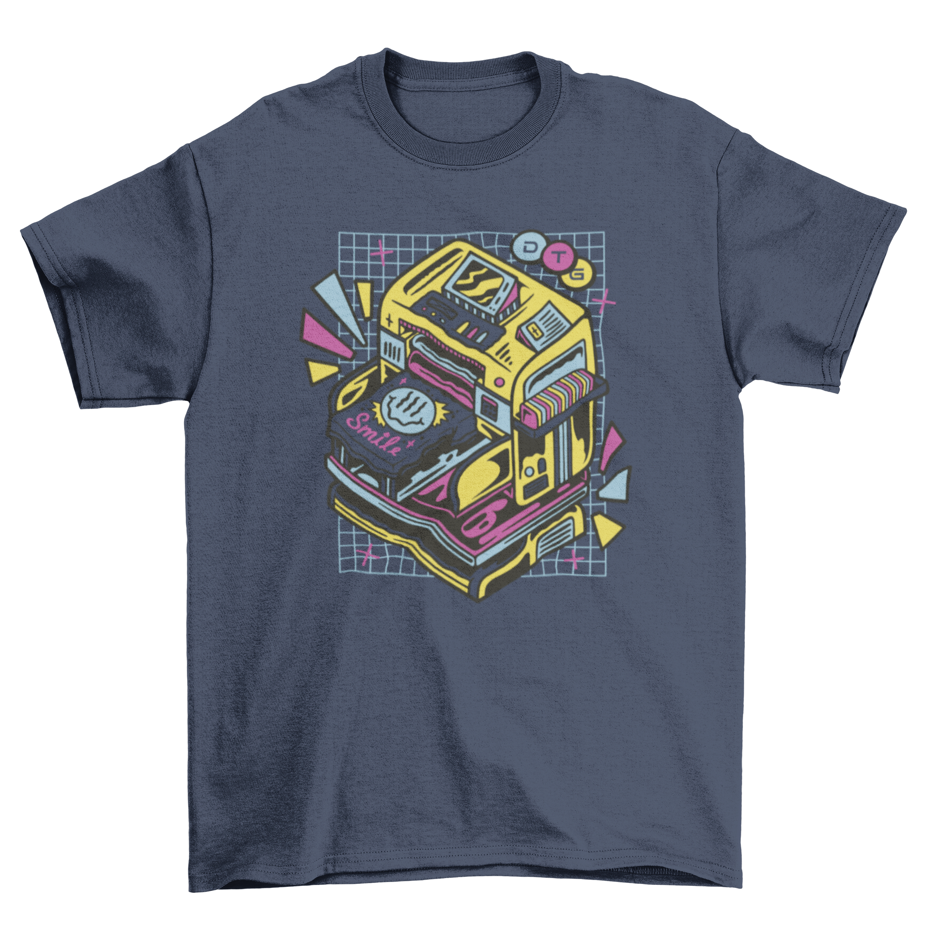 Colorful retro camera graphic shirt.