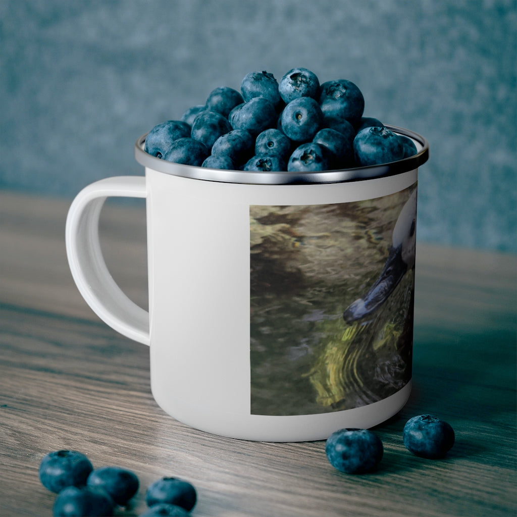 Duck Enamel Camping Mug with a stylish design, perfect for outdoor use, featuring a C-handle and durable enamel finish.