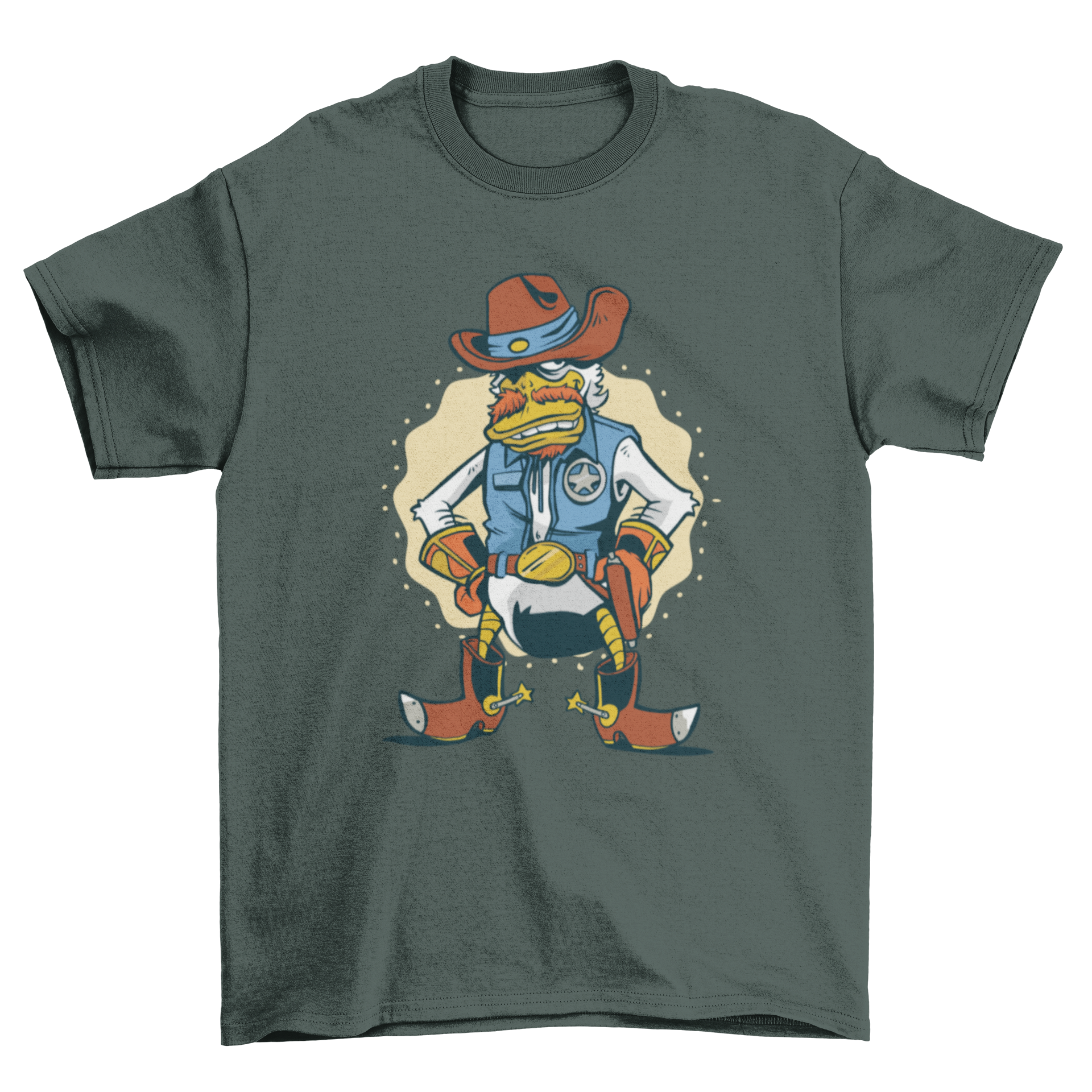 Duck Texas Ranger T-shirt featuring a playful duck illustration in a Texas Ranger outfit.