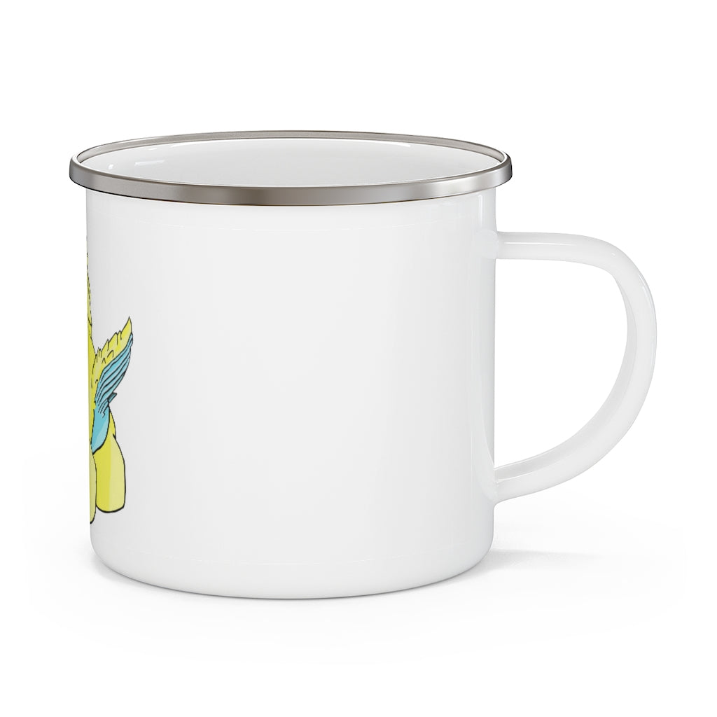 Ductil Enamel Camping Mug with personalized design, perfect for outdoor use.