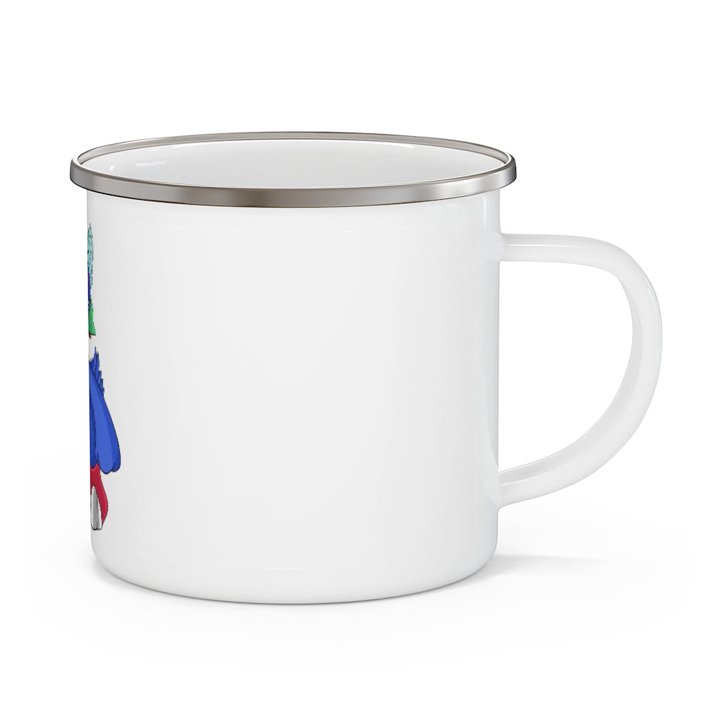 Duldi Enamel Camping Mug with a C-handle, showcasing a customizable design and durable enamel finish, perfect for outdoor adventures.