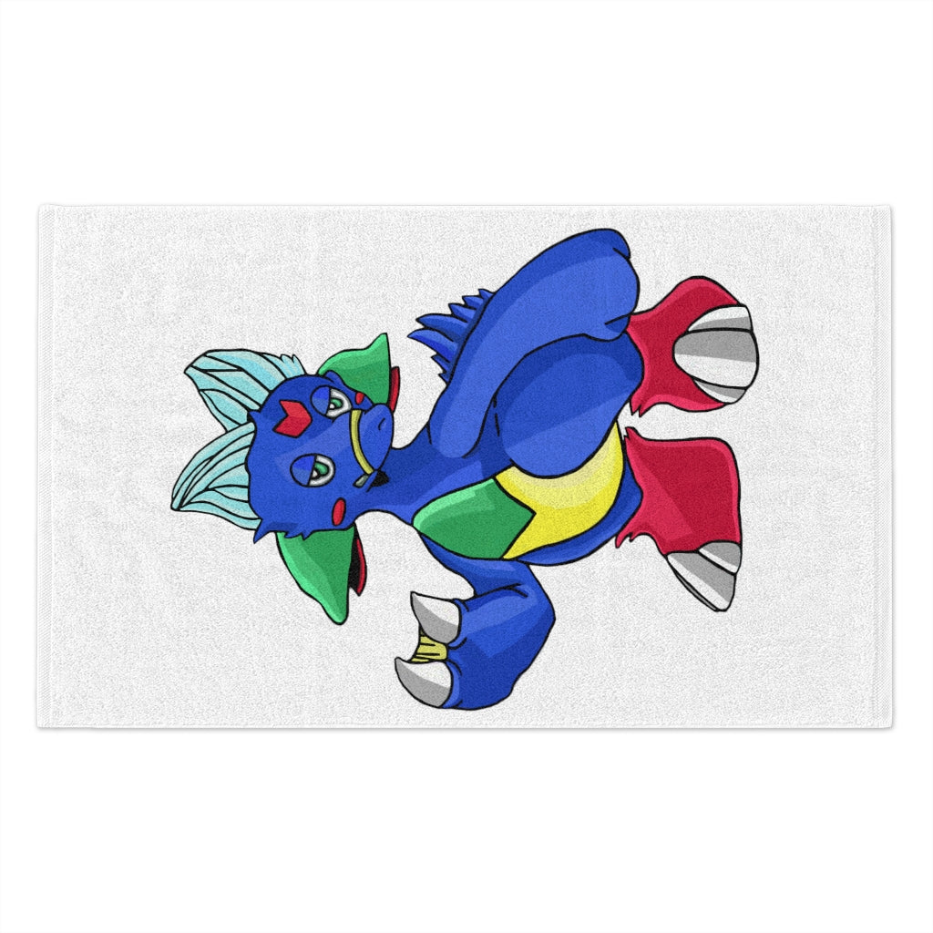 Duldi Rally Towel measuring 11x18 inches, featuring soft cotton and mink polyester materials with a vibrant printed design.