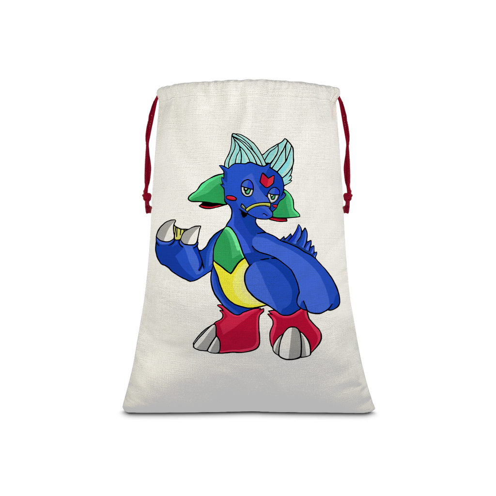 Duldi Sublimation Linen Drawstring Sack with red drawstring, showcasing eco-friendly printed design and linen effect fabric.